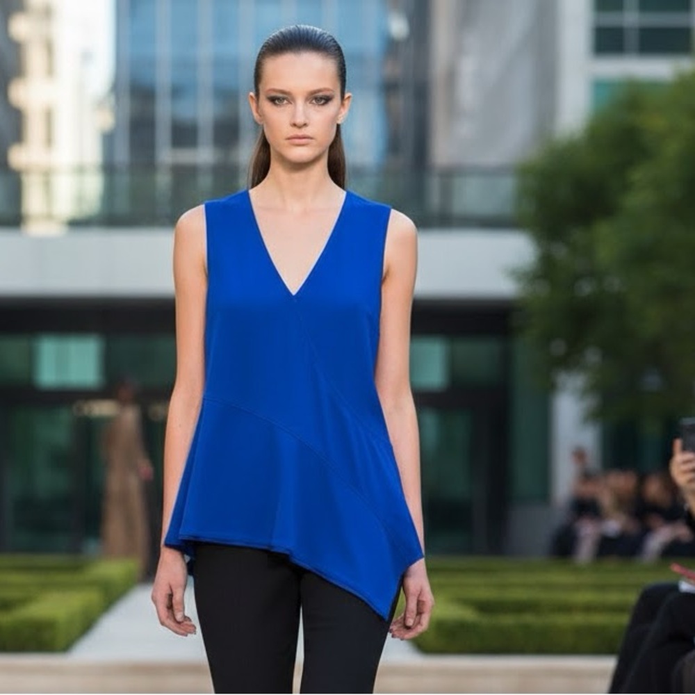 Proenza Schouler cobalt Blue v neck asymmetrical hem line sleeveless Blouse  xs